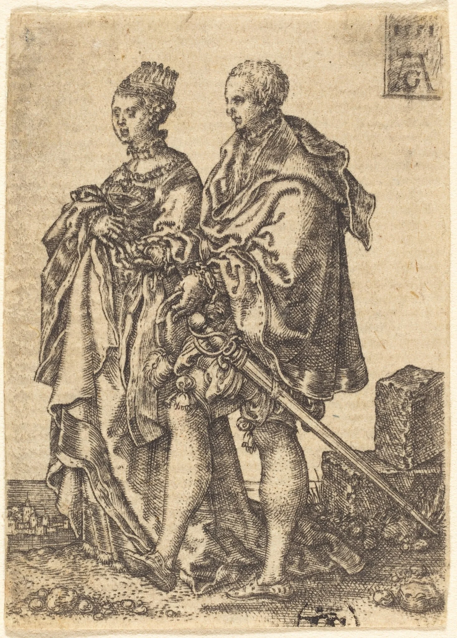 Dancing Couple, by Heinrich Aldegrever, ink, 1551
