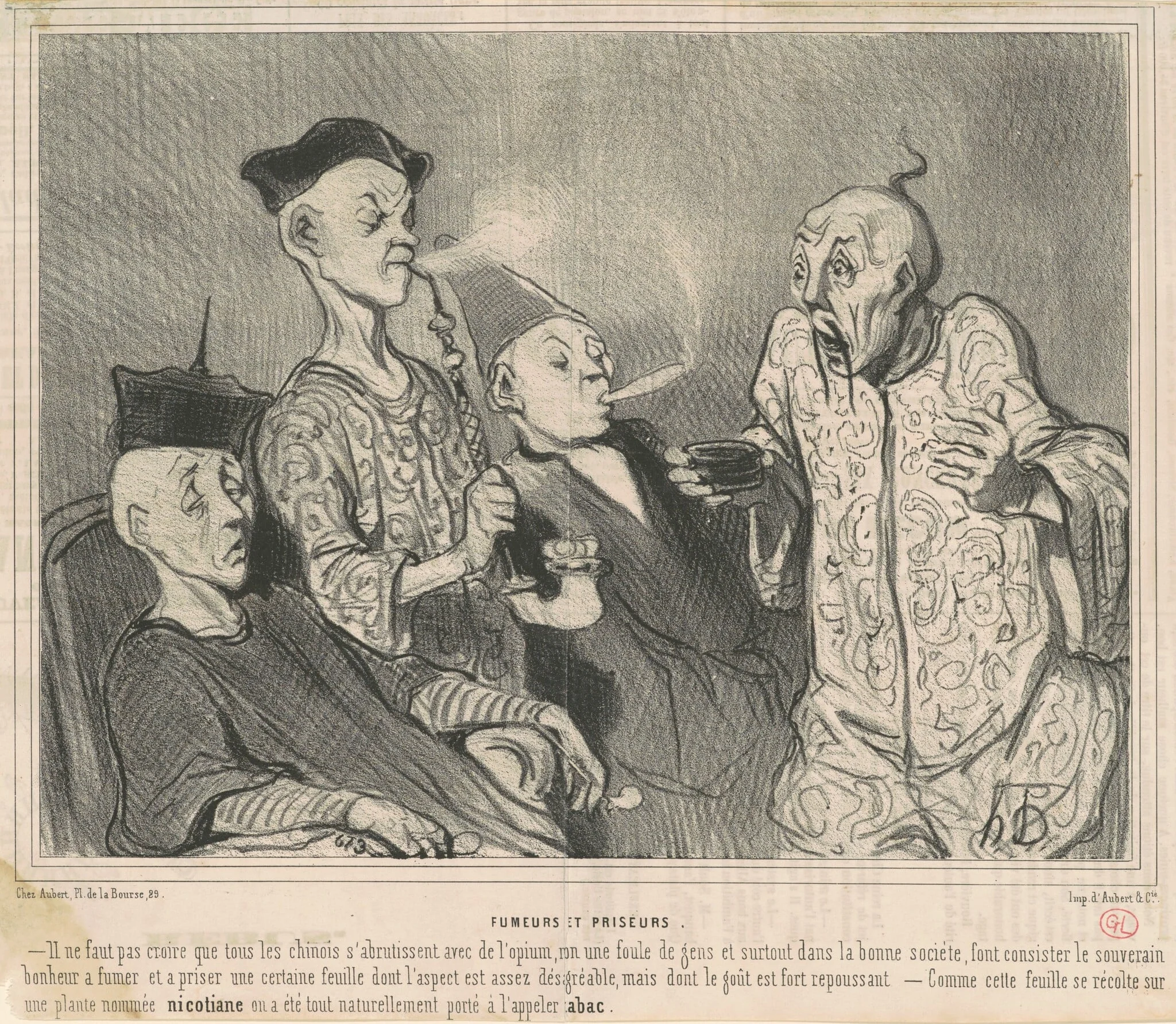 Fumeurs et priseurs, by Honoré Daumier, ink, 1844