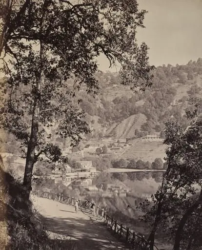 Hyree Lake. Hill Station in the Himmalayahs. View of the Taj Lake with Assembly Rooms, Lhutse