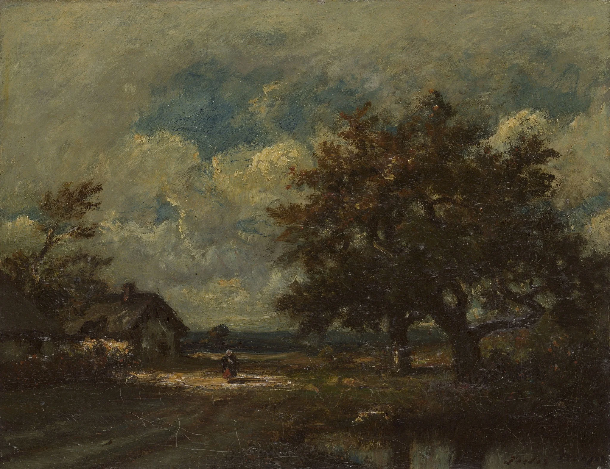 The Cottage by the Roadside, Stormy Sky, by Jules Dupré, oil, 1860