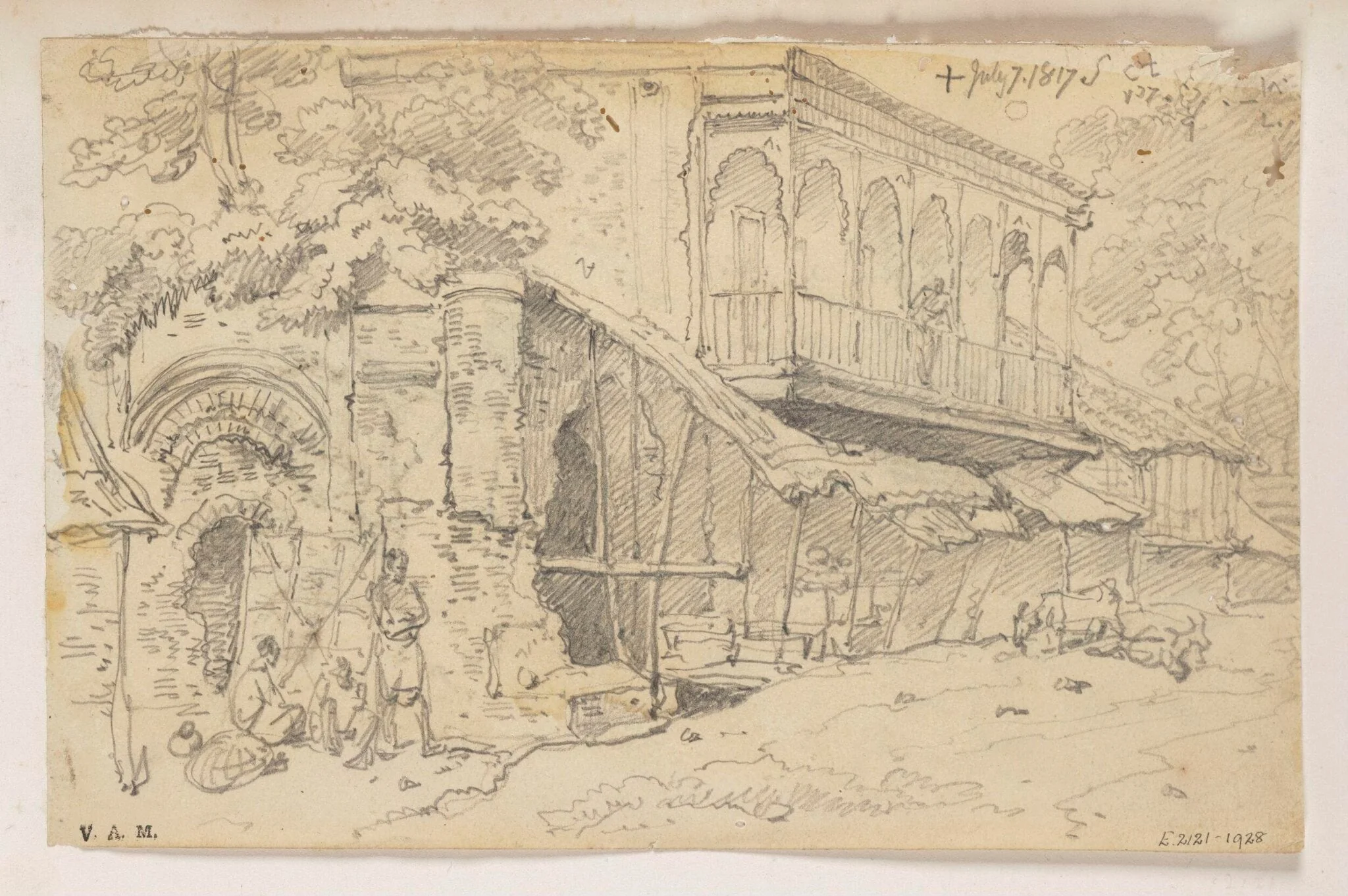 A verandah beside the ruins of a mosque, Bengal, by George Chinnery, 7