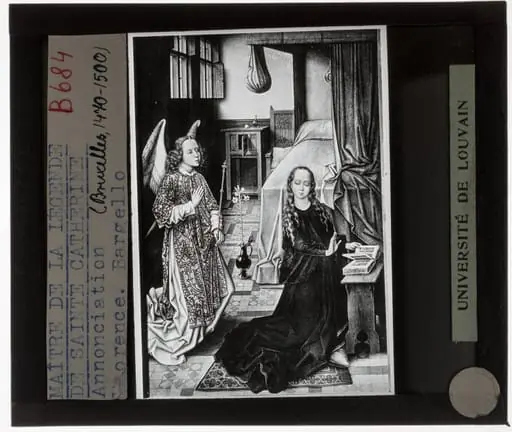 Master of the Legend of Saint Catherine. Triptych Central panel, detail: Annunciation