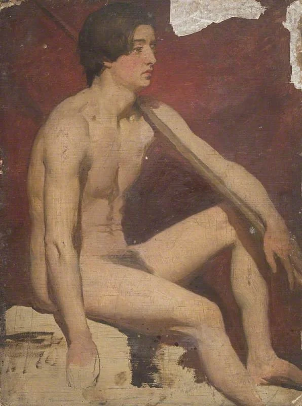 Life Study of a Seated Male Nude Holding a Staff