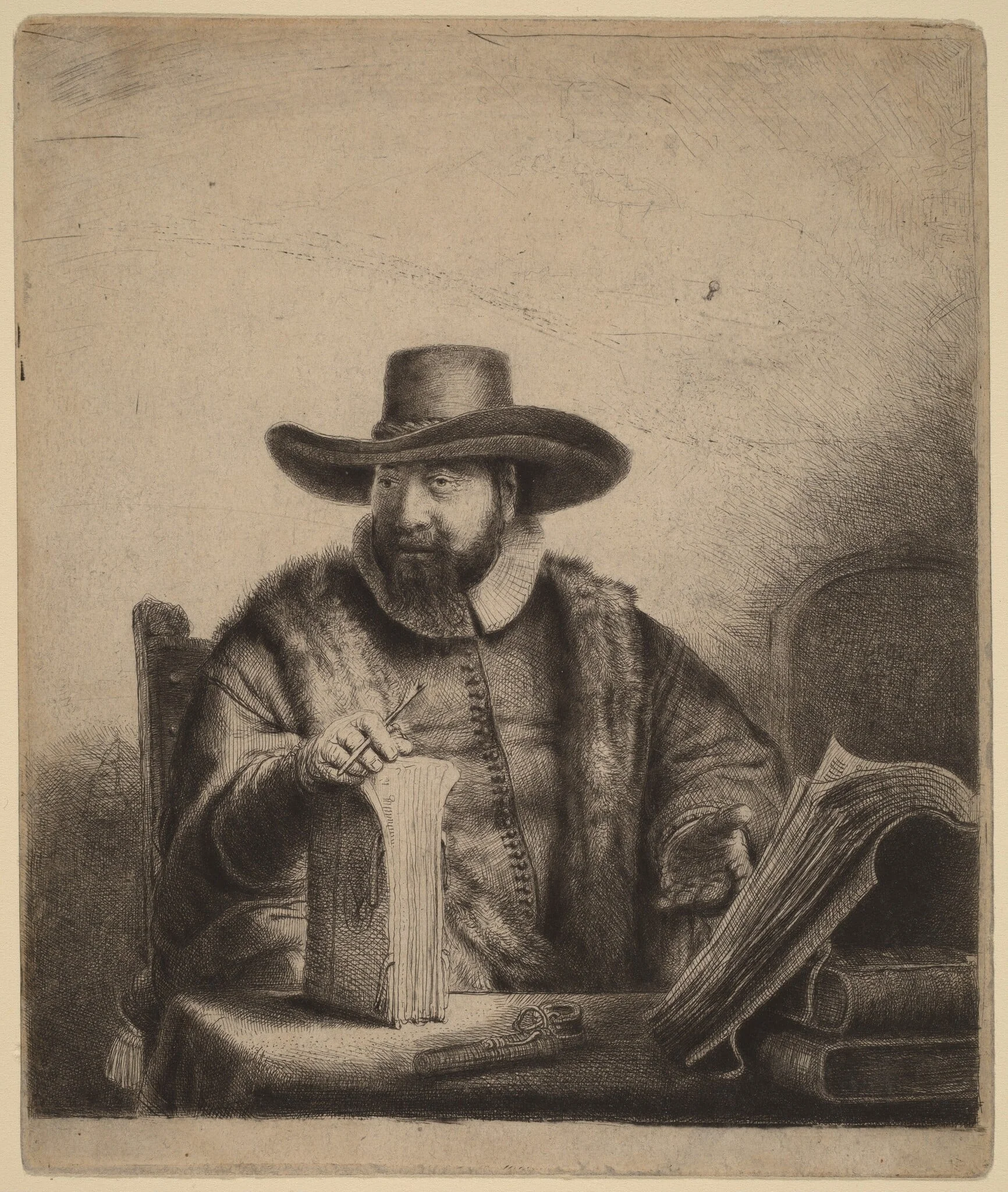 Cornelis Claesz Anslo, by Rembrandt, ink, 1641