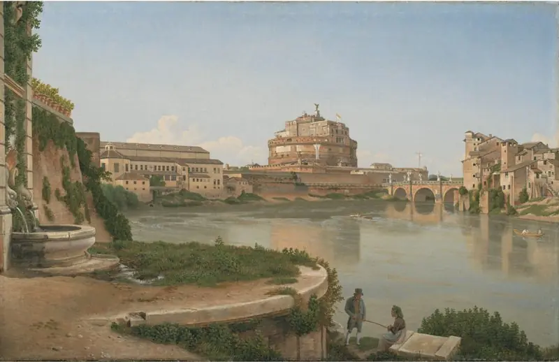 Udsigt over Tiberen fra Trastevere mod Engelsborg og Ponte San Angelo