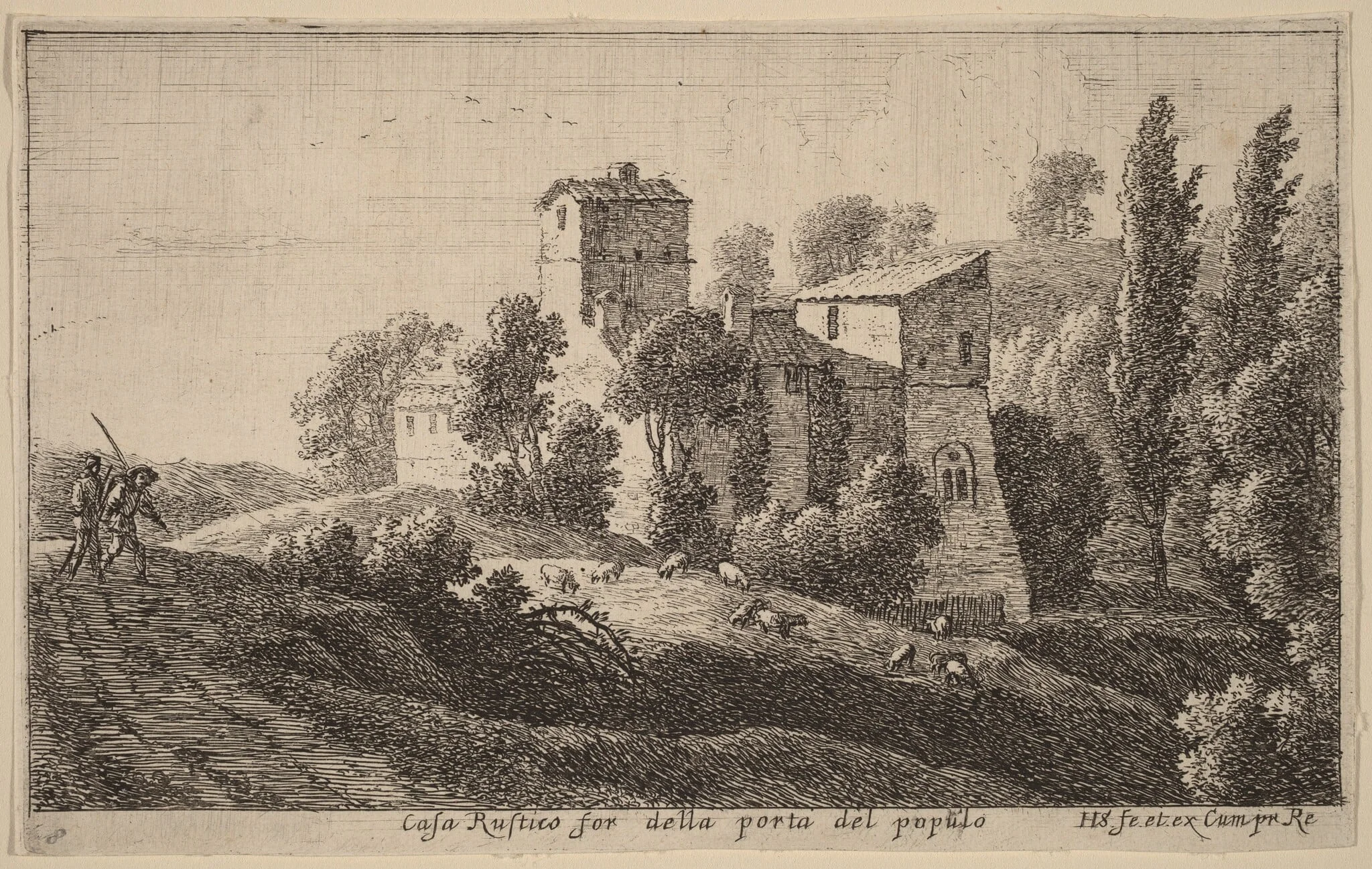 Farm beyond the Porta del Popolo, by Herman van Swanevelt, ink, 1628