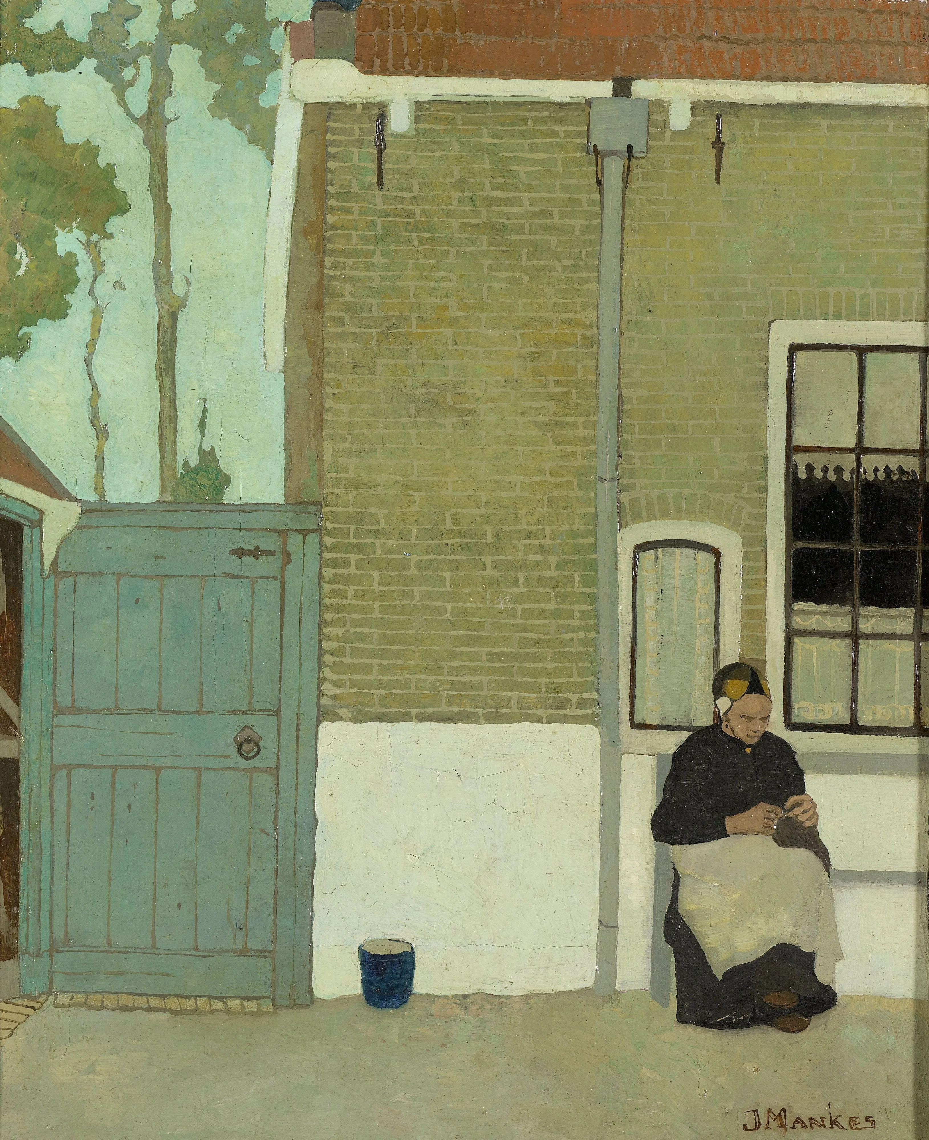 Woman in front of her house, by Jan Mankes, oil, 1914
