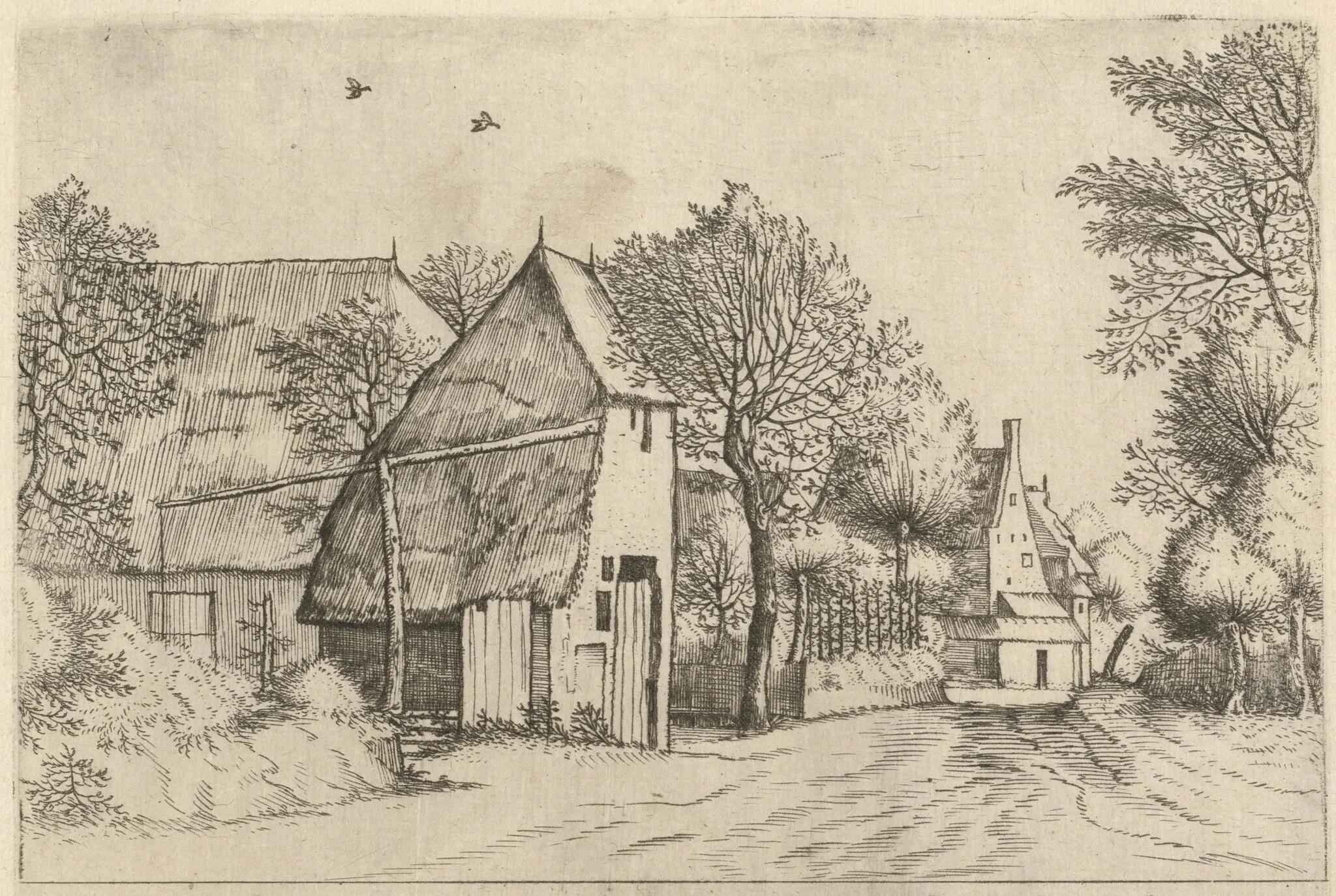 Village Road with Draw Well, by Lucas van Doetechum, ink, 1560