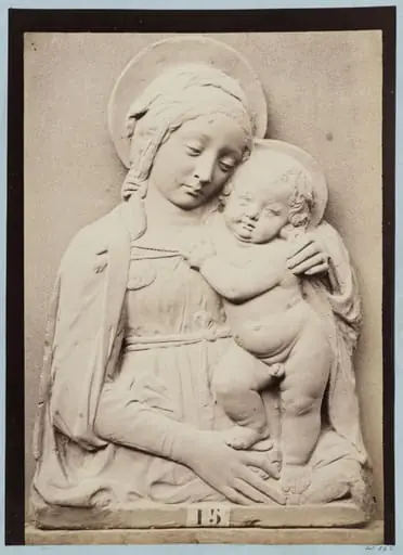 Bas-relief depicting the Virgin and Child by Donatello in red terra cotta