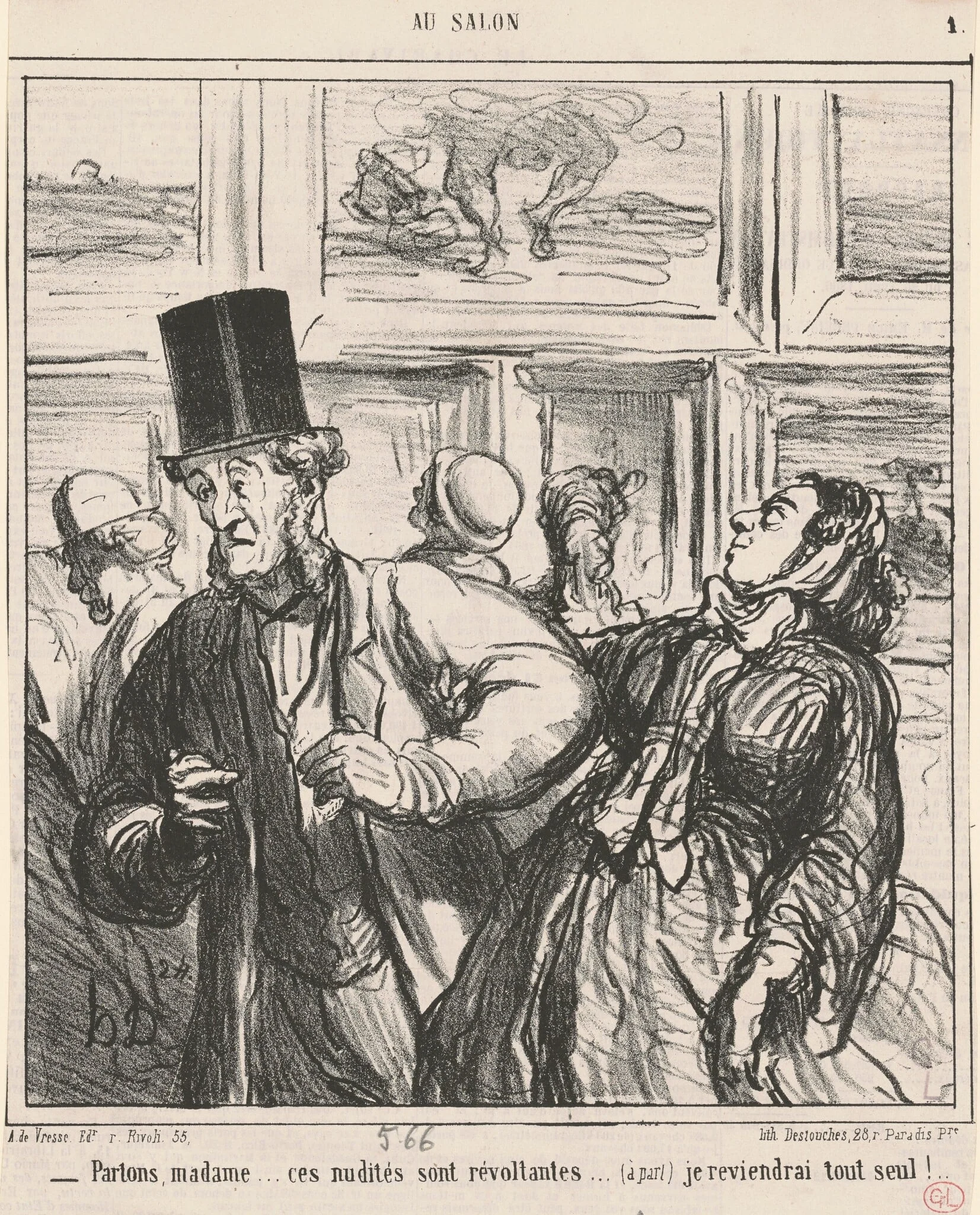 Parlons, Madame...ces nudités sont révoltantes..., by Honoré Daumier, ink, 1866