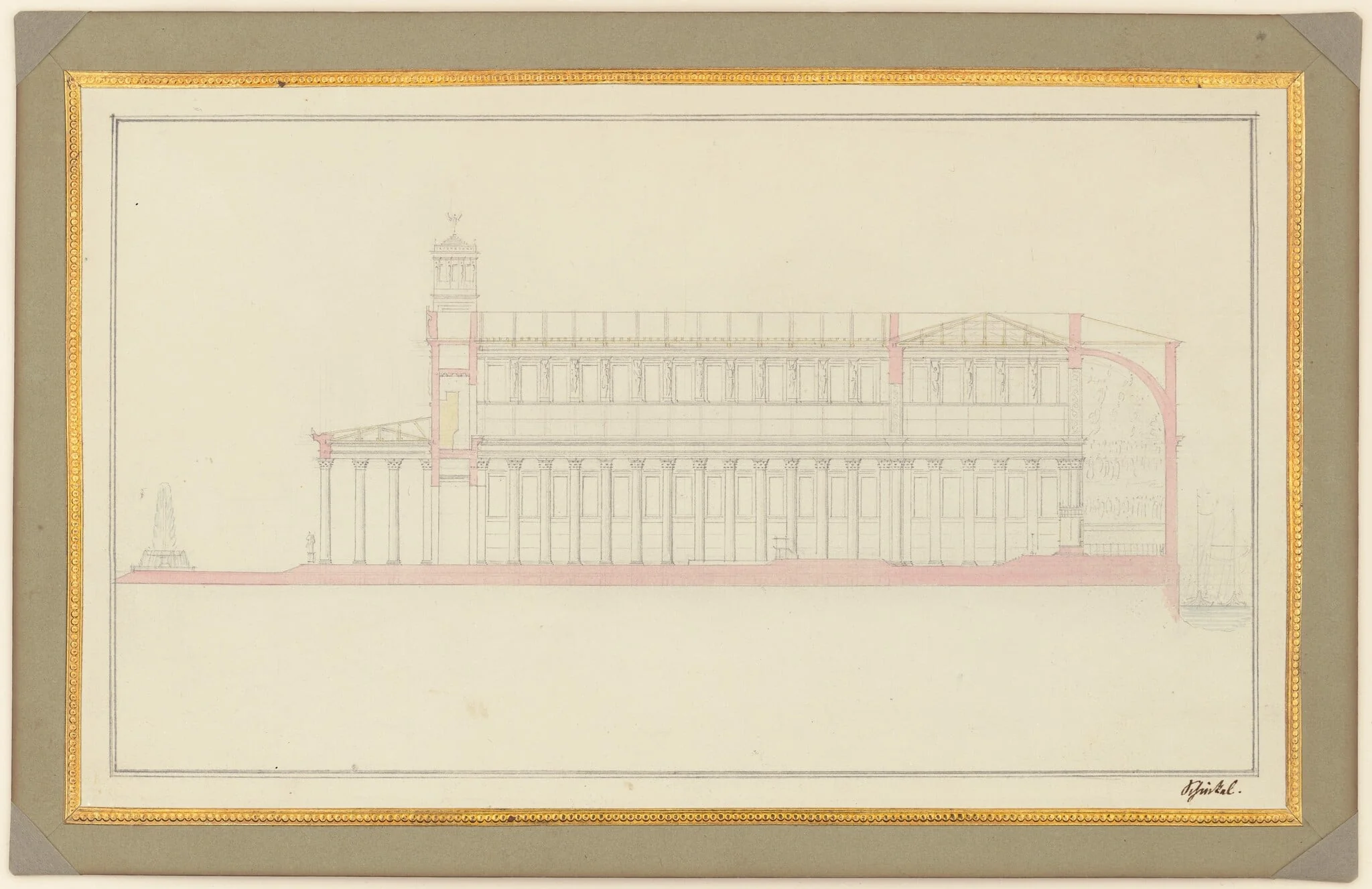 Longitudinal Section of a Cathedral for Berlin, by Karl Friedrich Schinkel, graphite, 1827