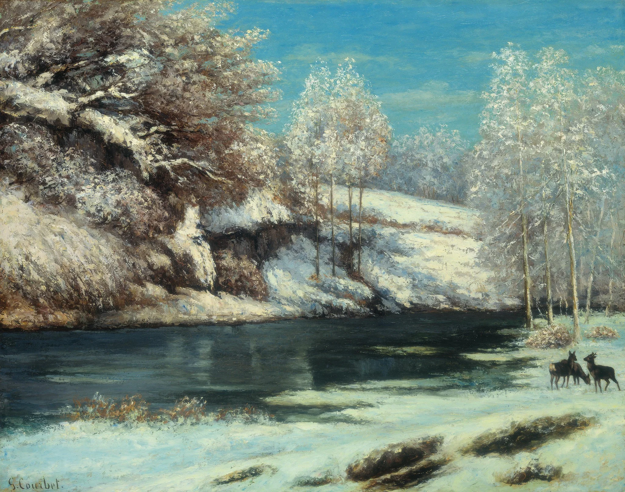 Winter Landscape with Deer, by Gustave Courbet, oil, 1866