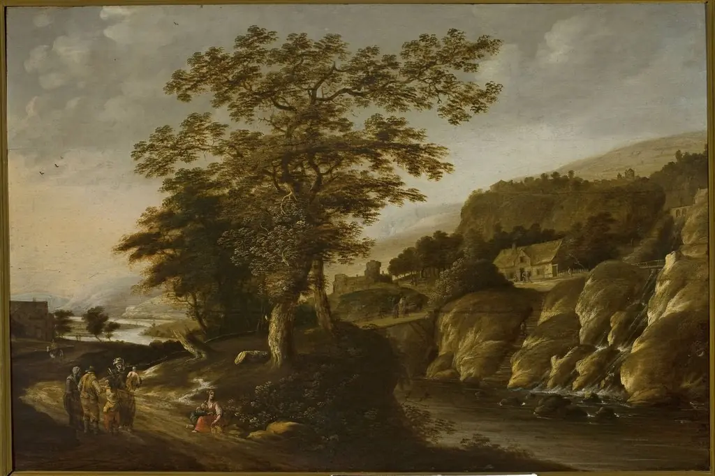 Rhine landscape with a waterfall