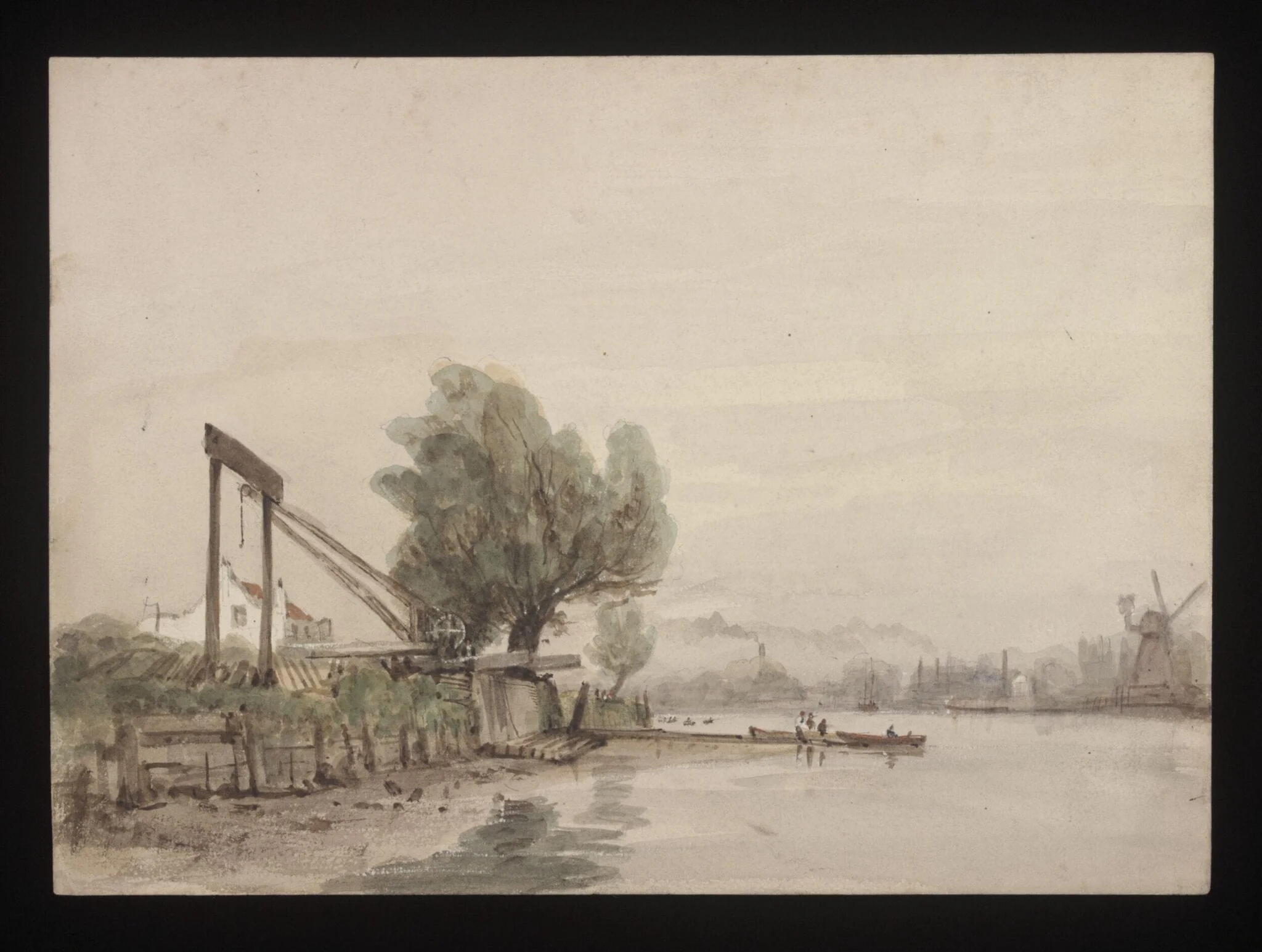 Watercolour drawing by the Grieve family, showing a river scene