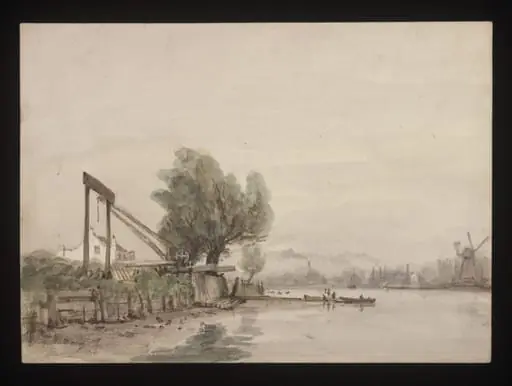 Watercolour drawing by the Grieve family, showing a river scene