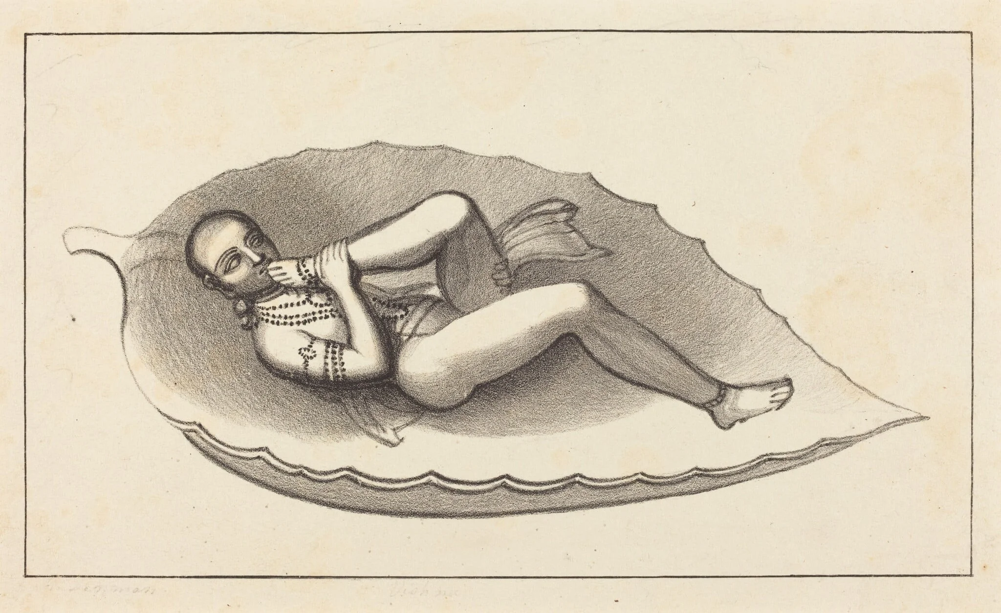 Vishnu, Creating Agent of Brahma, Attitude, the Emblem of Eternity, by Maria Denman, ink, 1829