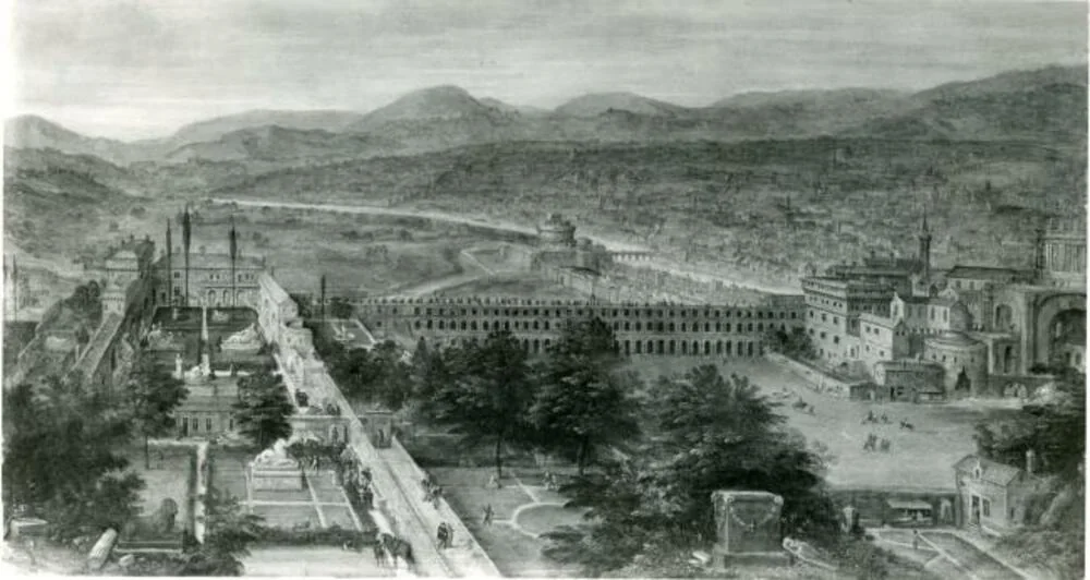 View on the Vatican gardens and the st Peter's basilica