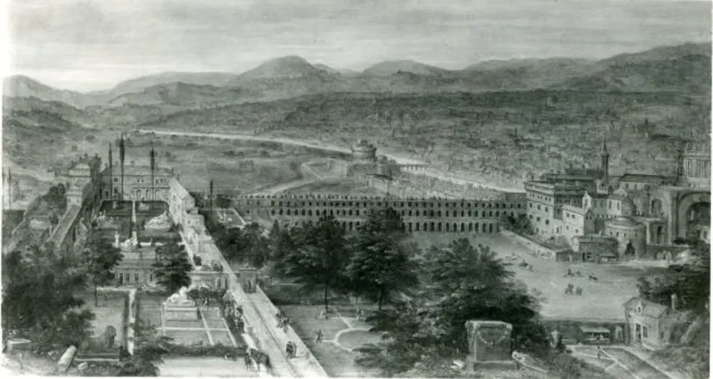 View on the Vatican gardens and the st Peter's basilica