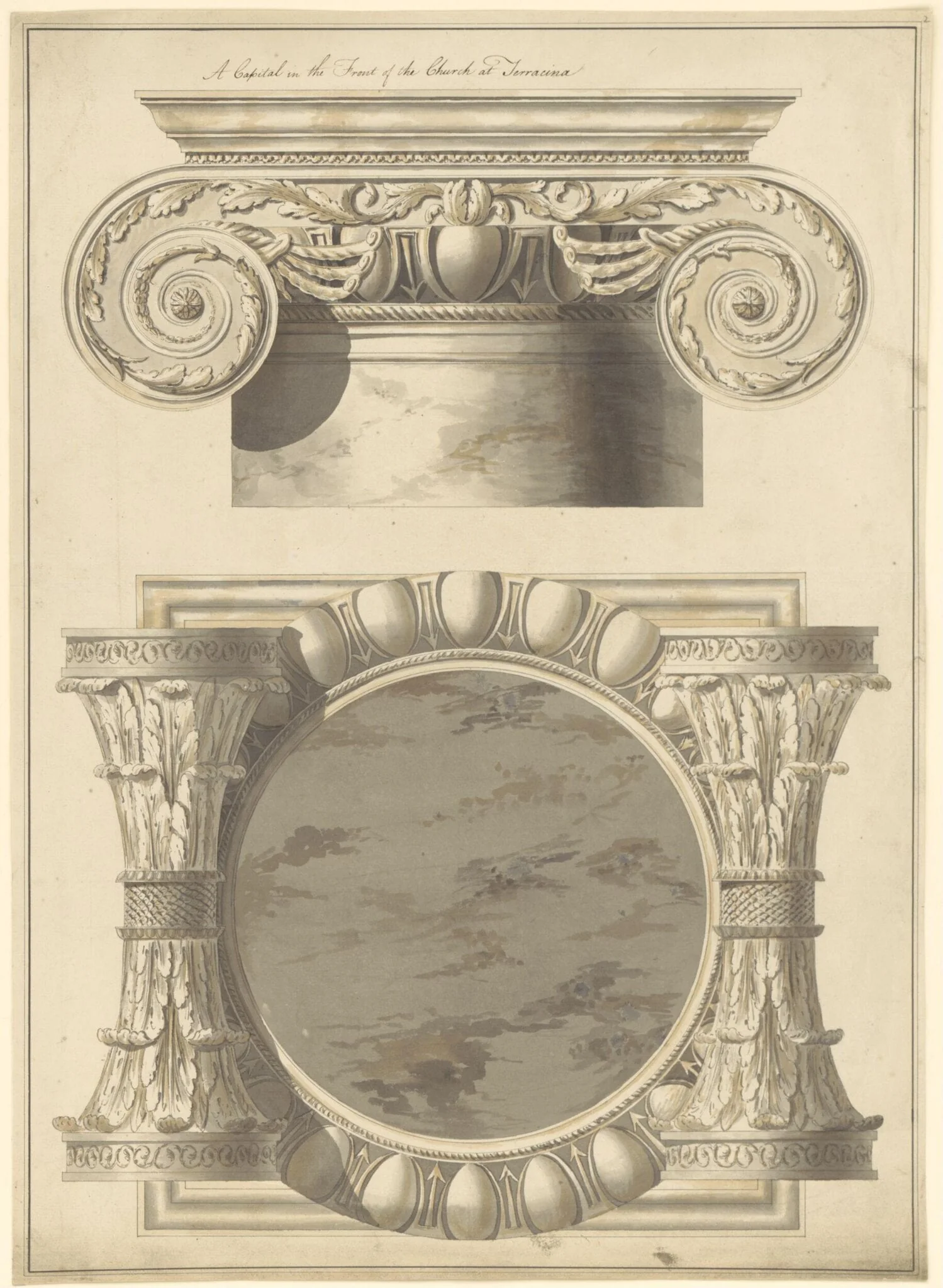 Plan and elevation of a capital in the front of the church at Terracina