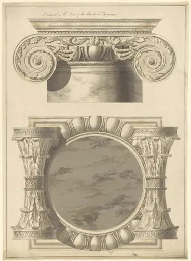 Plan and elevation of a capital in the front of the church at Terracina