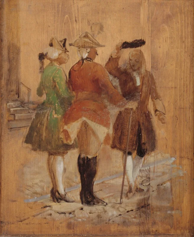 Holberg går af vejen for Jacob von Thyboe og Jean de France, by Wilhelm Marstrand, unspecified, 1849