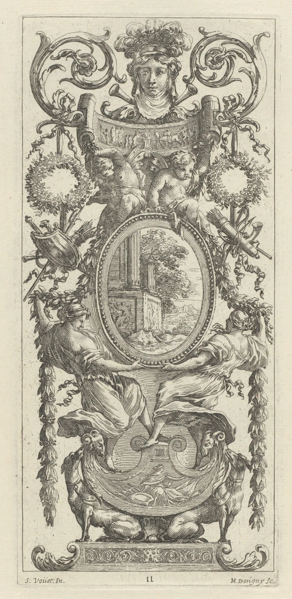 Ornamental Panel Surmounted with a Head Flanked by Foliage
