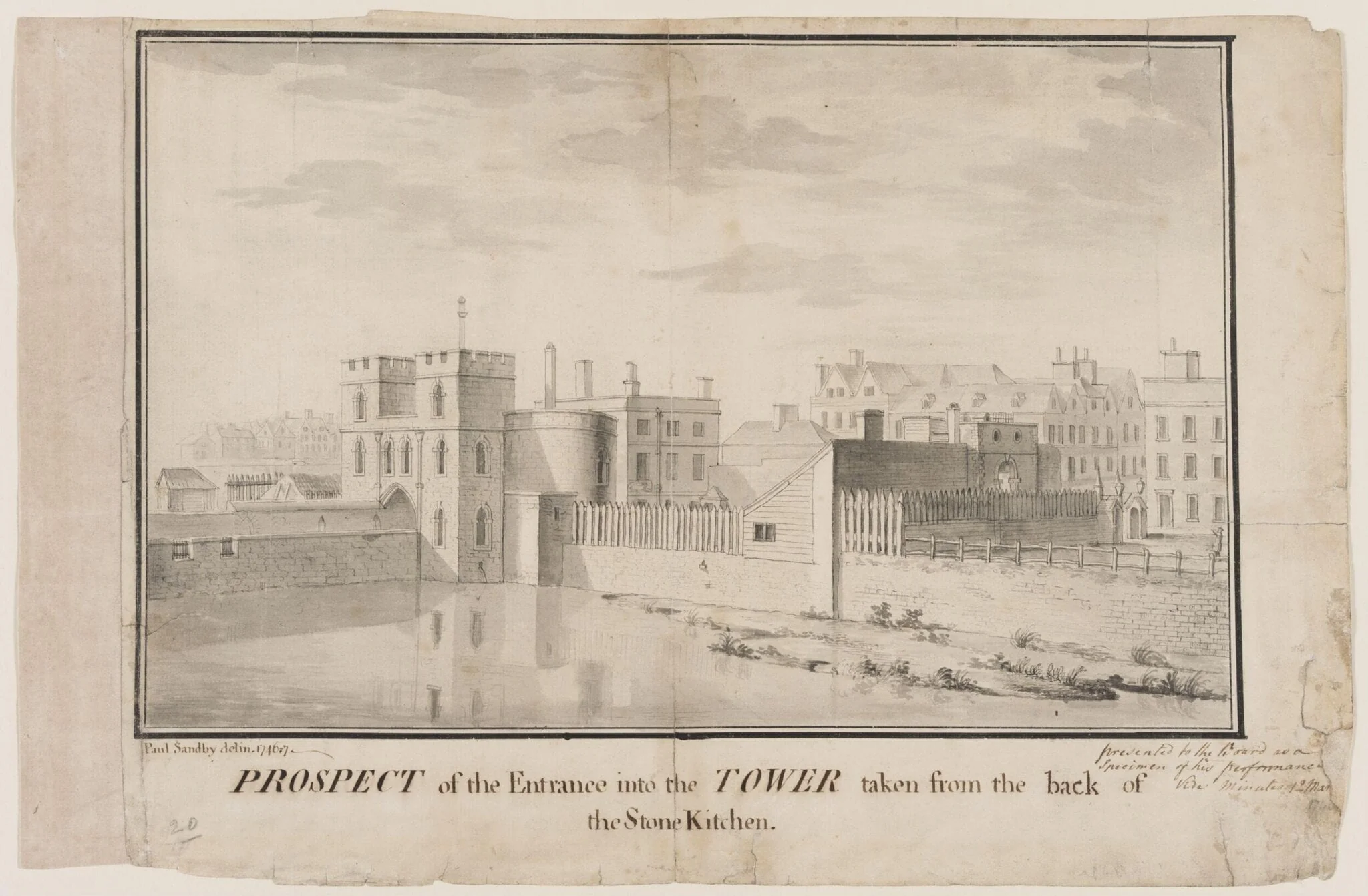 Prospect of the Entrance into the Tower [of London] taken from the back of the Stone Kitchen, by Paul Sandby, watercolor, 1746