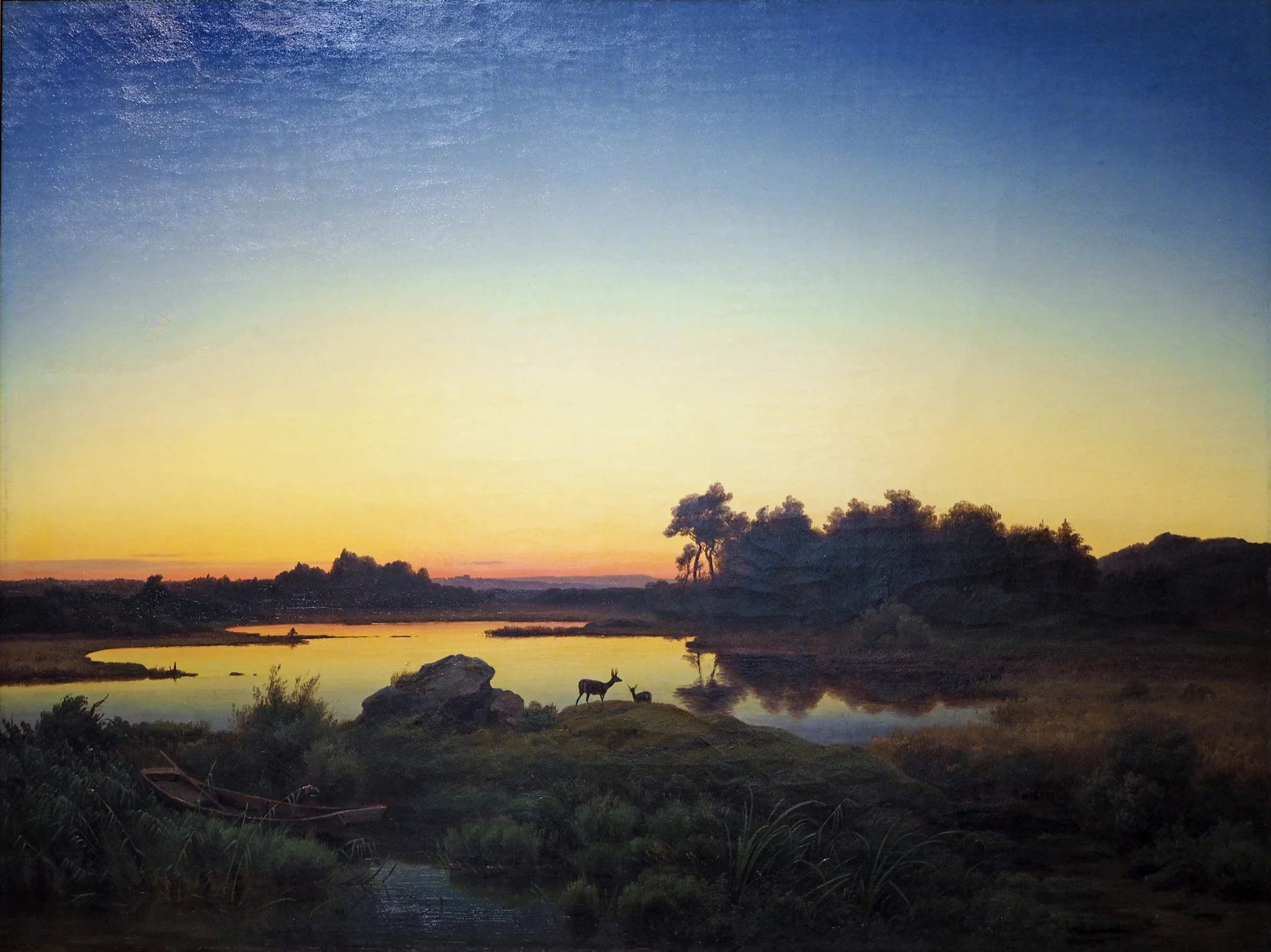 Landscape with Deer at Sunset, by Anton Zwengauer, oil, 1847