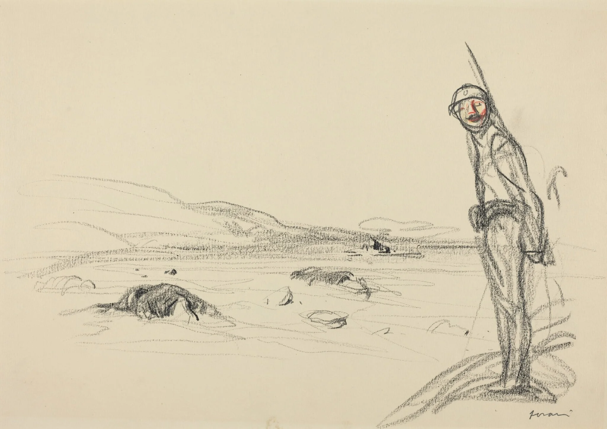 a) Along the Marne (recto); b) Study for Along the Marne (verso), by Jean-Louis Forain, graphite, 1918