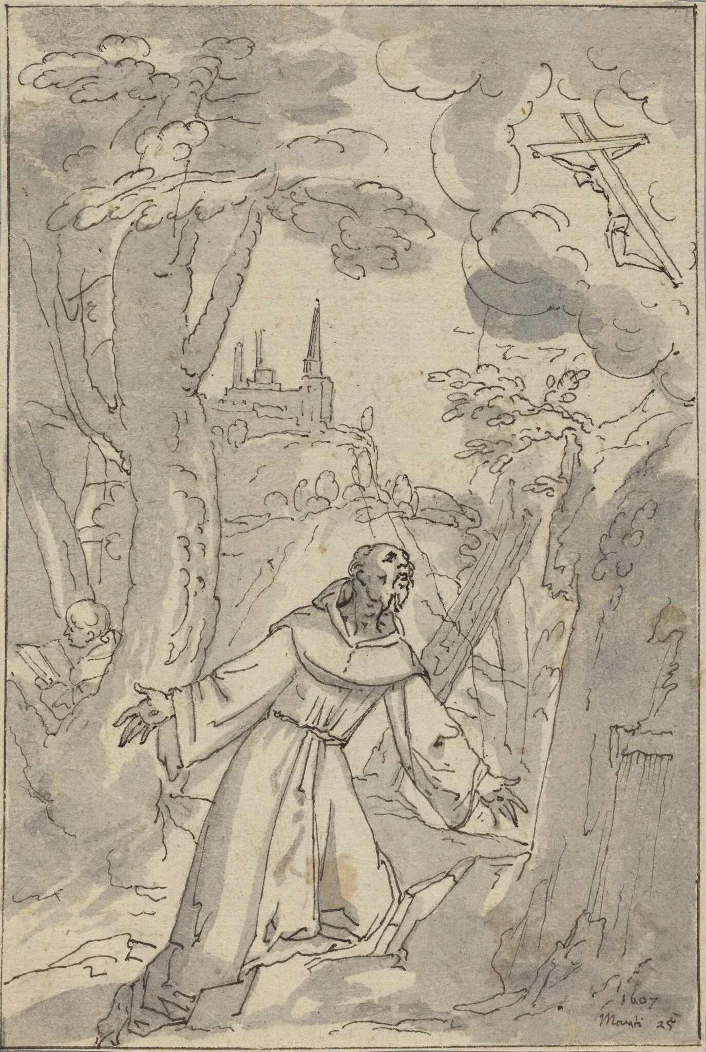 The Stigmatization of Saint Francis, by Johann Matthias Kager, ink, 1607