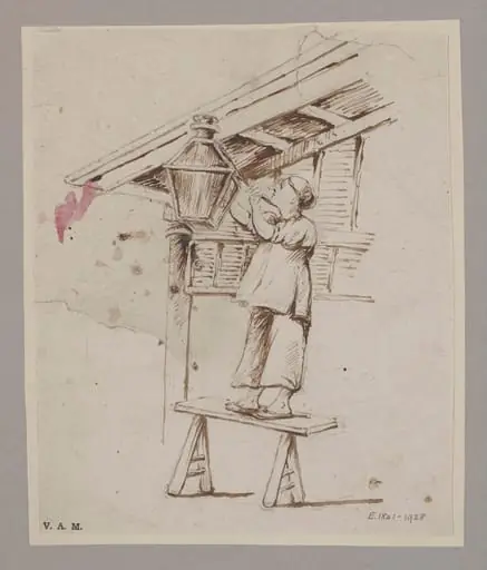 A man attending to a hanging lamp