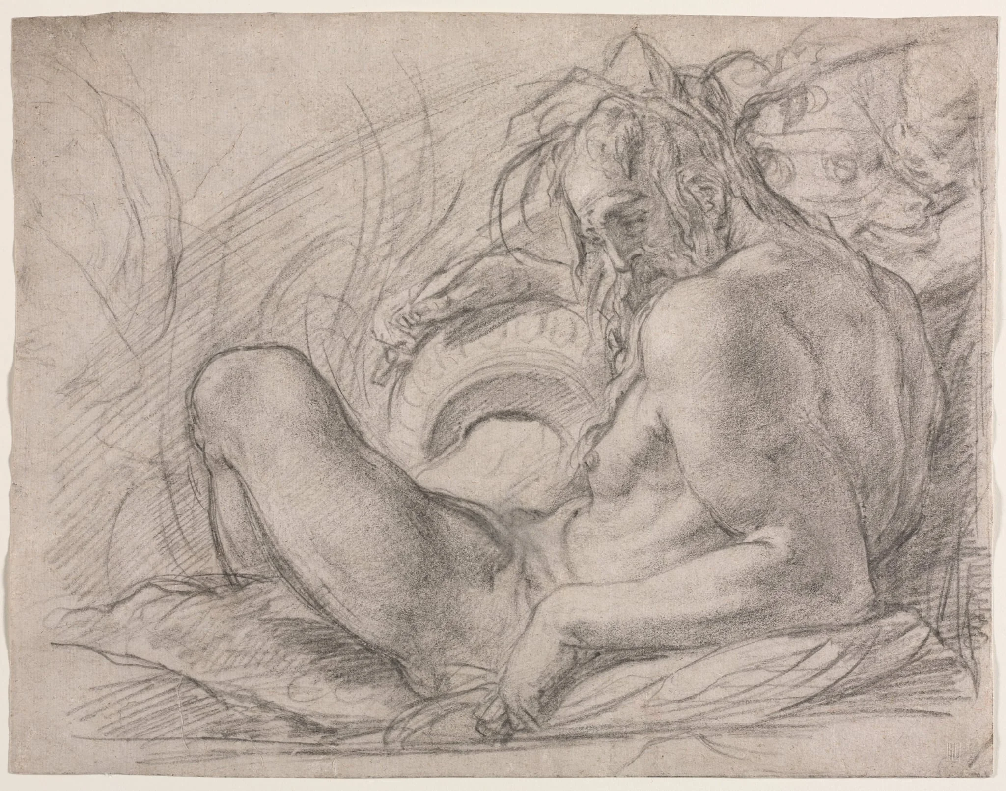 The River God Tiber (Study for a fresco, Miracle of the Snow, or the Foundation of Santa Maria Maggiore, Rome in the Canigiani chapel of S. Felicita, Florence), by Bernardino Poccetti, 1589