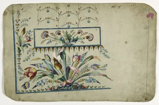 Gilet décor bouquet de tulipes, projets de broderies de gilet, XVIIIème siècle