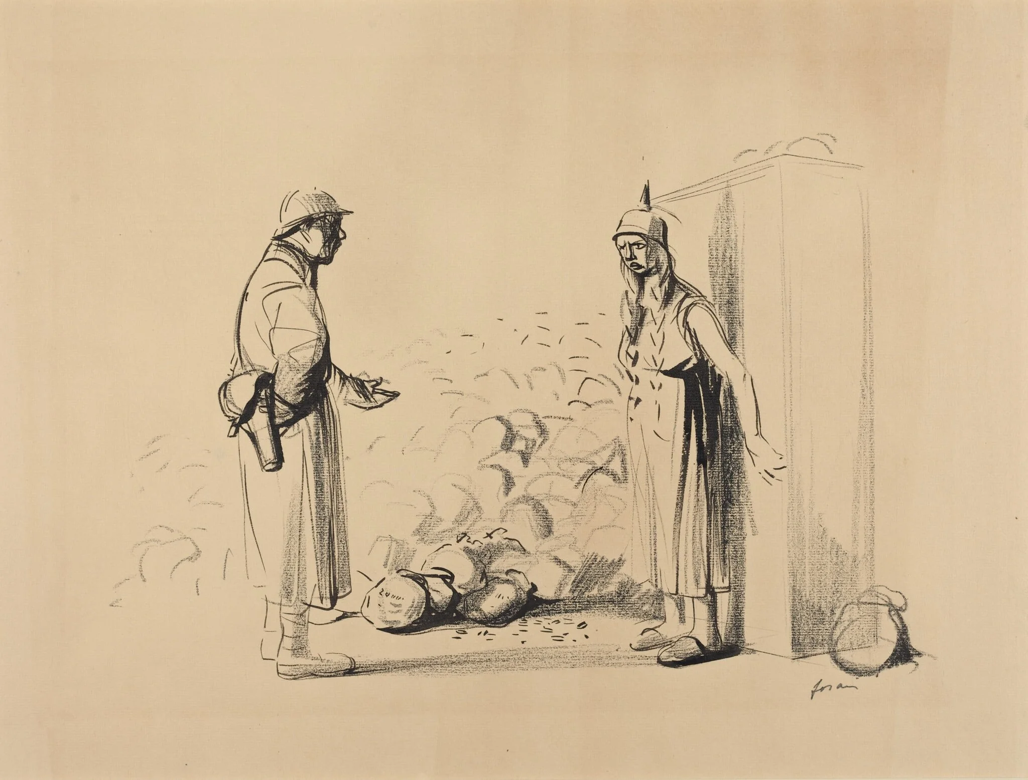 Hiding the "louis", by Jean-Louis Forain, ink, 1916