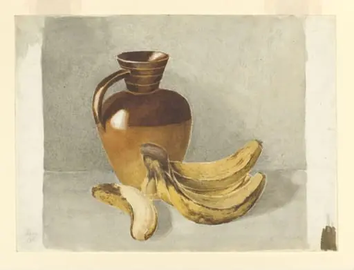 Still life study of a Lambeth salt-glazed stoneware jug and bananas