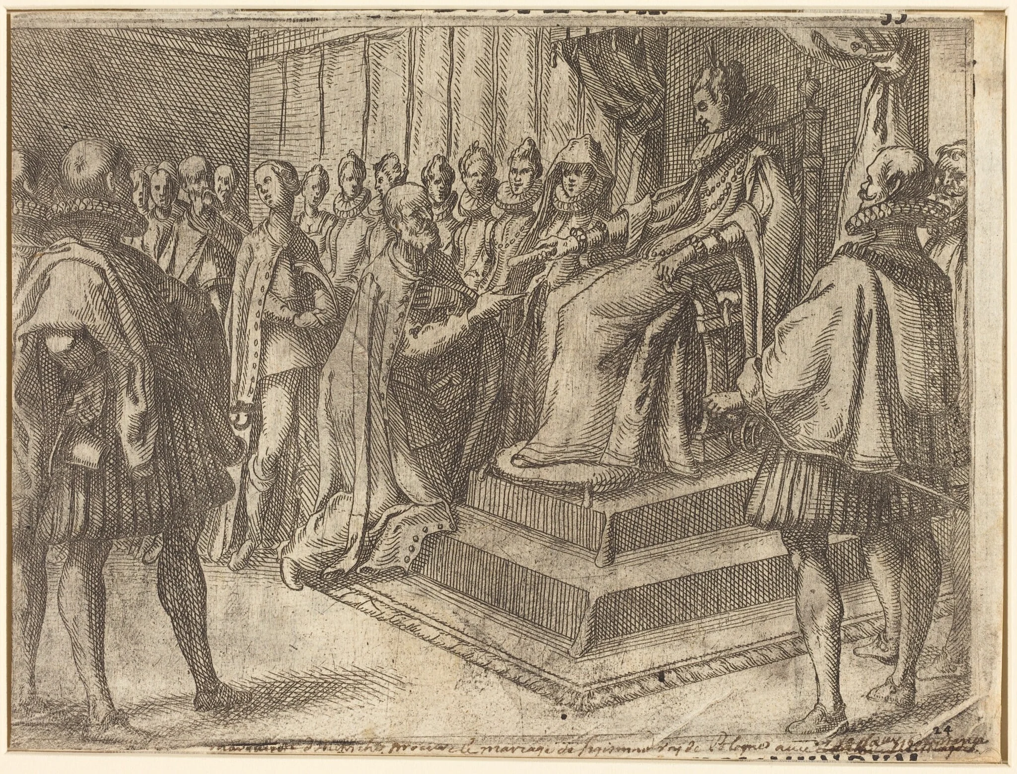 Reception of the Envoy of Poland [recto], by Jacques Callot, ink, 1612
