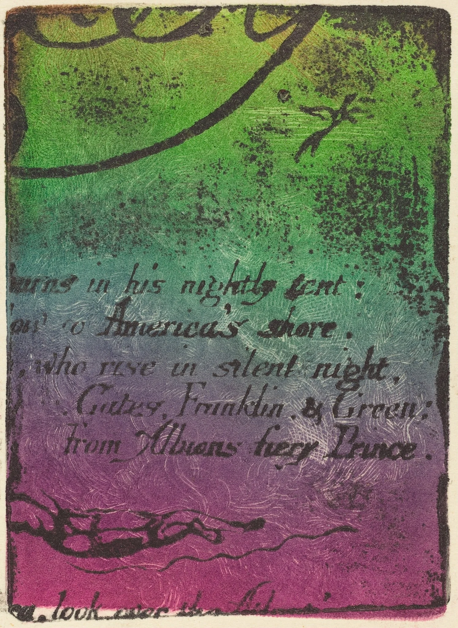 Restrike from fragment of cancelled plate for "A Prophecy", by William Blake, ink, 1793