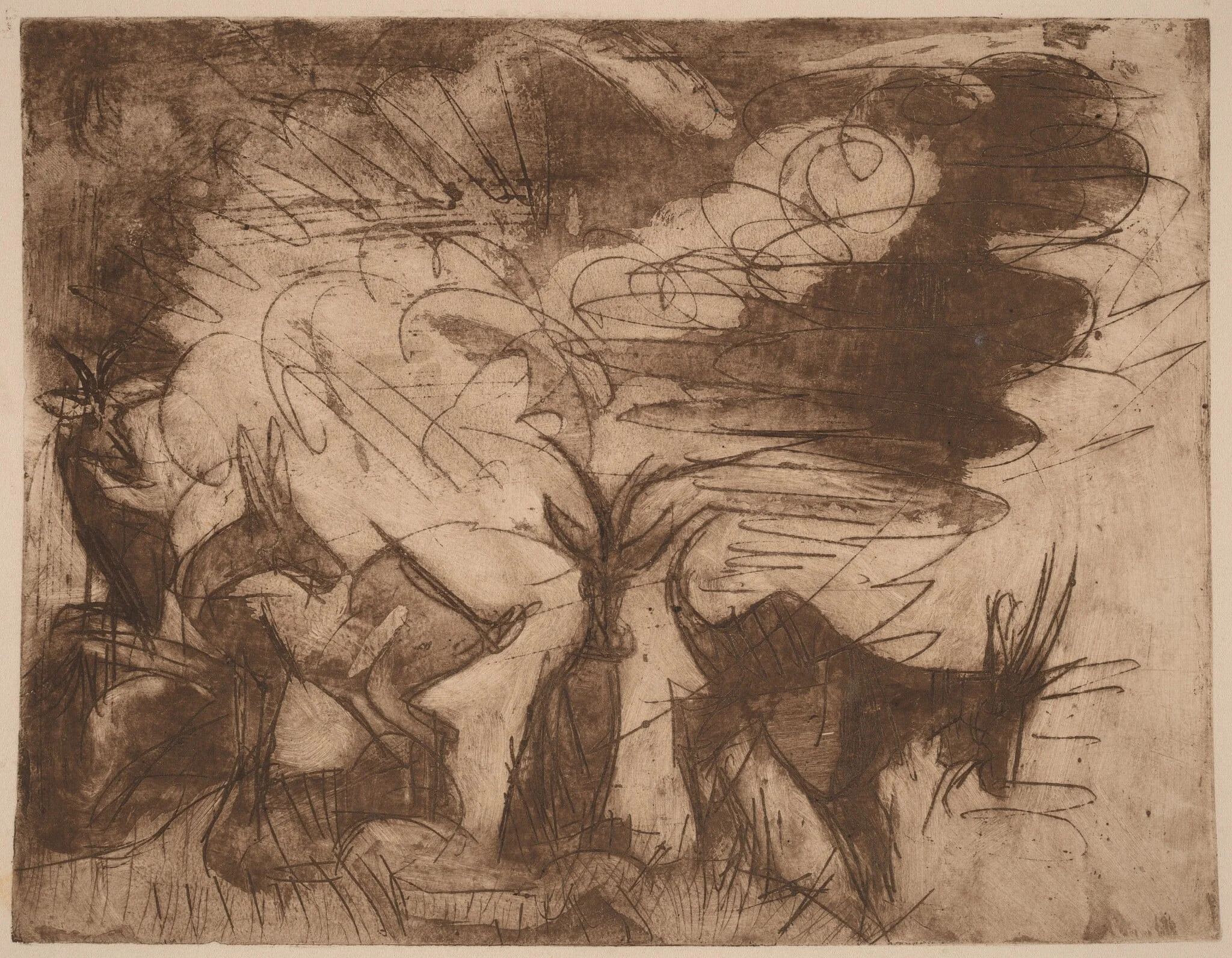 Goats and Clouds, by Ernst Ludwig Kirchner, ink, 1919