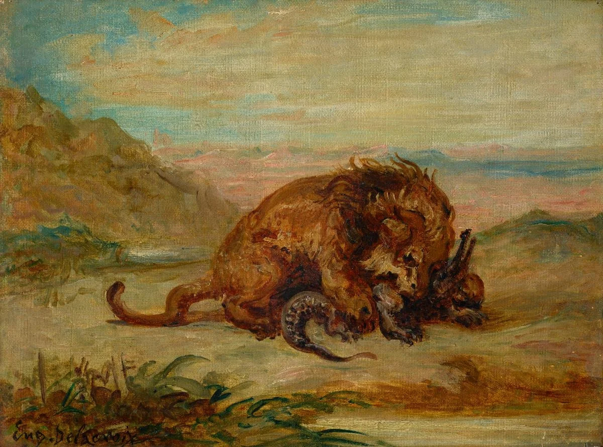 Lion et Crocodile, by Eugène Delacroix, oil, 1840