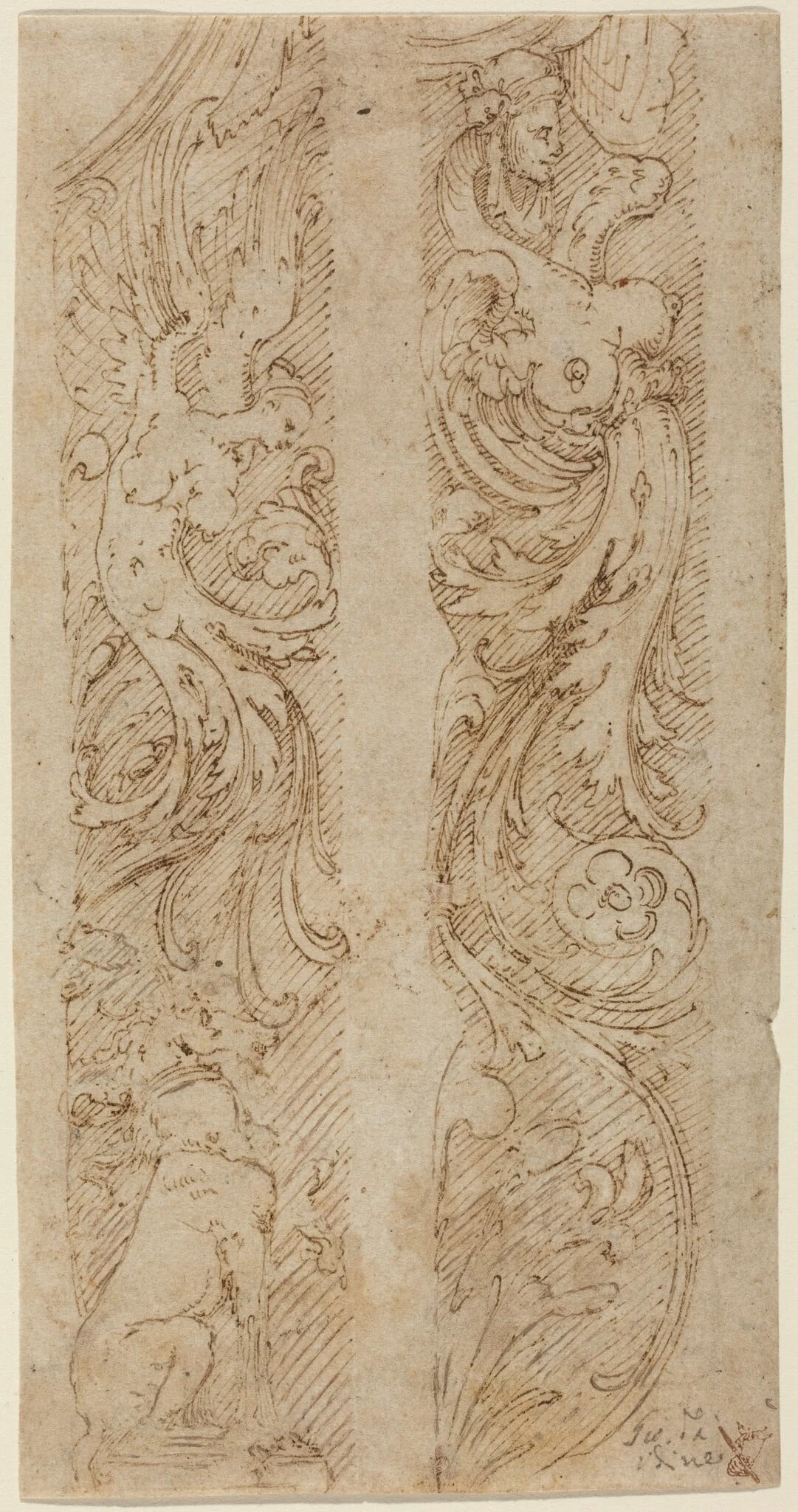 Grotesque Decorations for Wall Panels, by Giovanni da Udine, ink, 1530