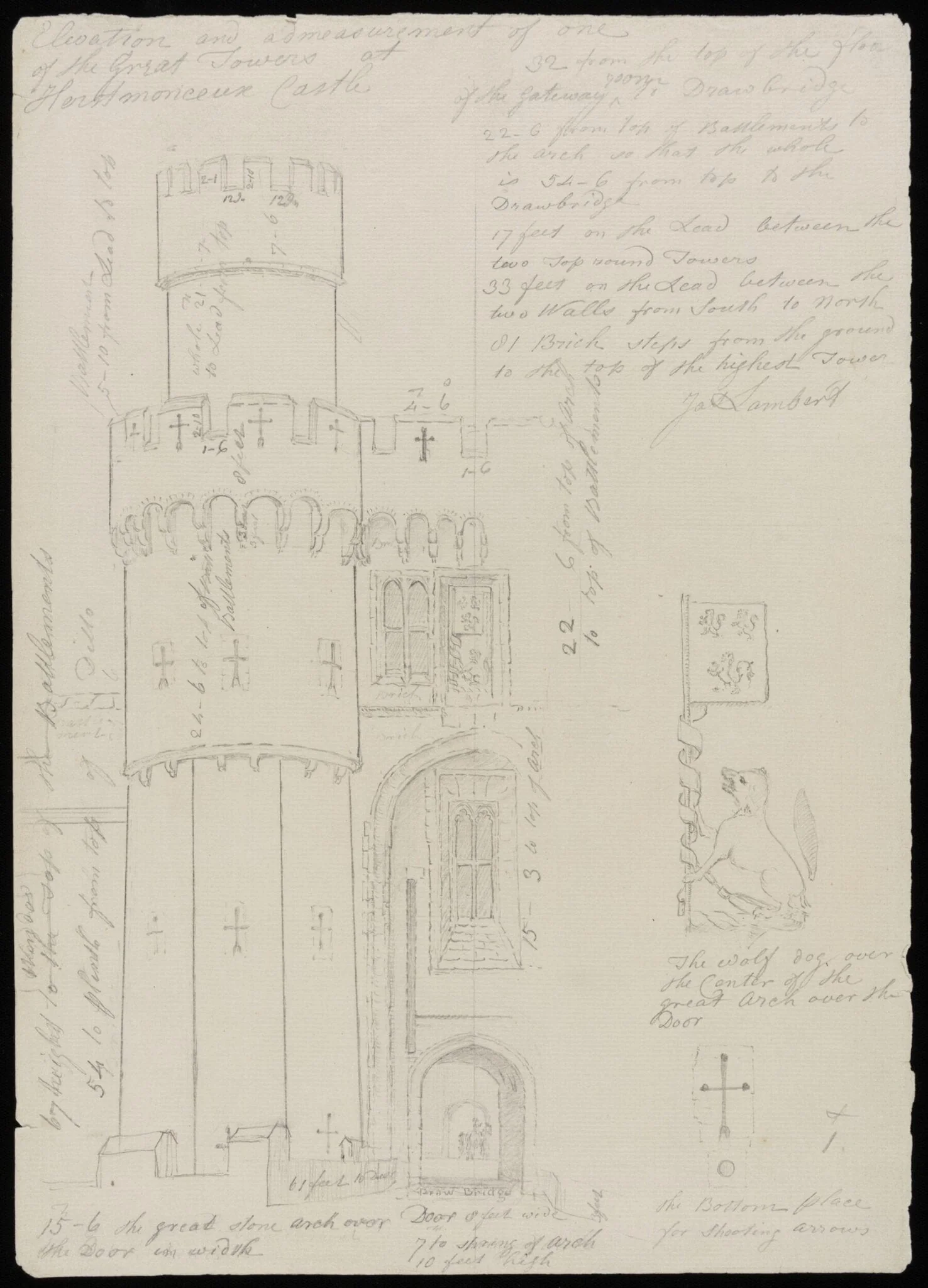Elevation of one of the great towers., by James Lambert senior, 1776