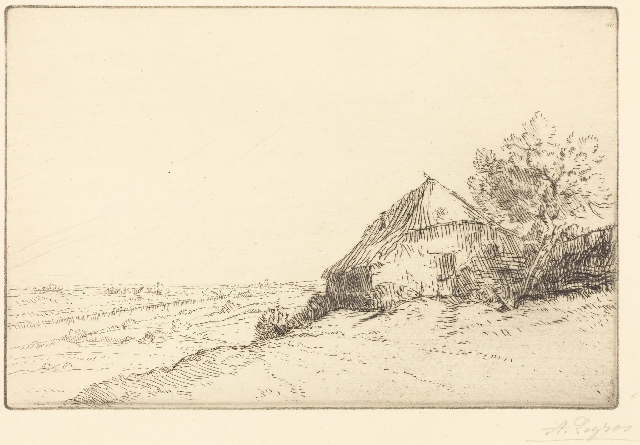Hovel on a Hillside (Masure sur la colline), by Alphonse Legros, ink, 1874