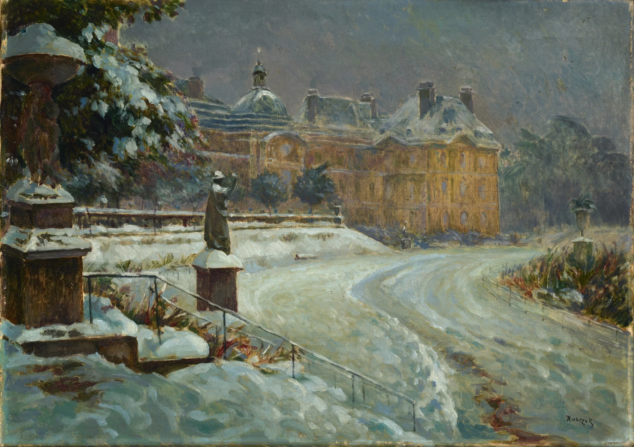 Luxembourg Palace in Snow, by Jan Rubczak, oil, 1912