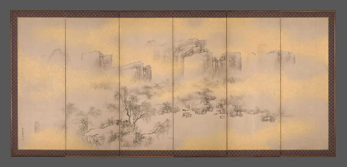 中林竹渓筆 夏秋山水図屏風|Summer and Autumn Landscapes, by Nakabayashi Chikkei, ink, 1850
