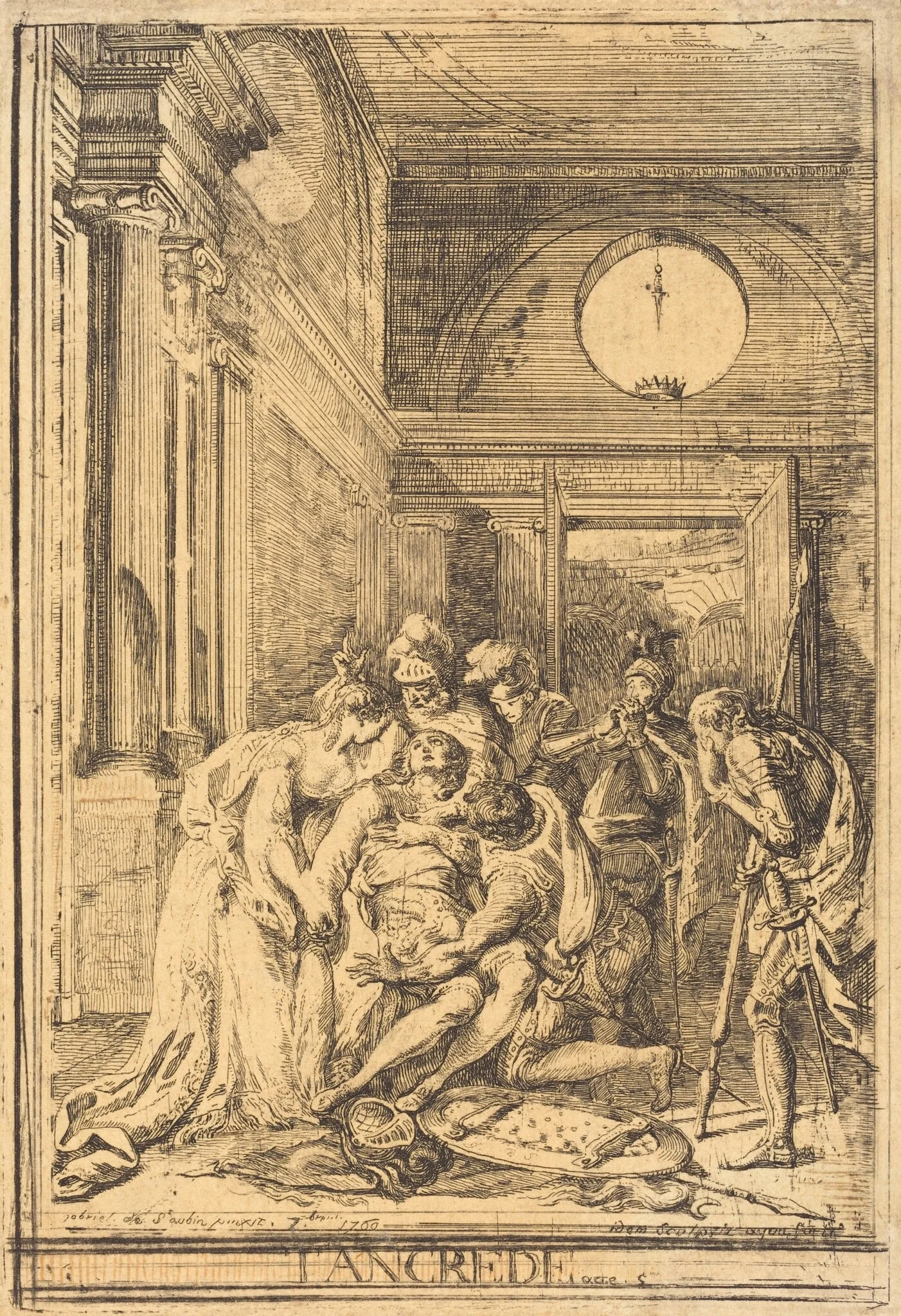 The Death of Tancred, by Gabriel de Saint-Aubin, ink, 1760