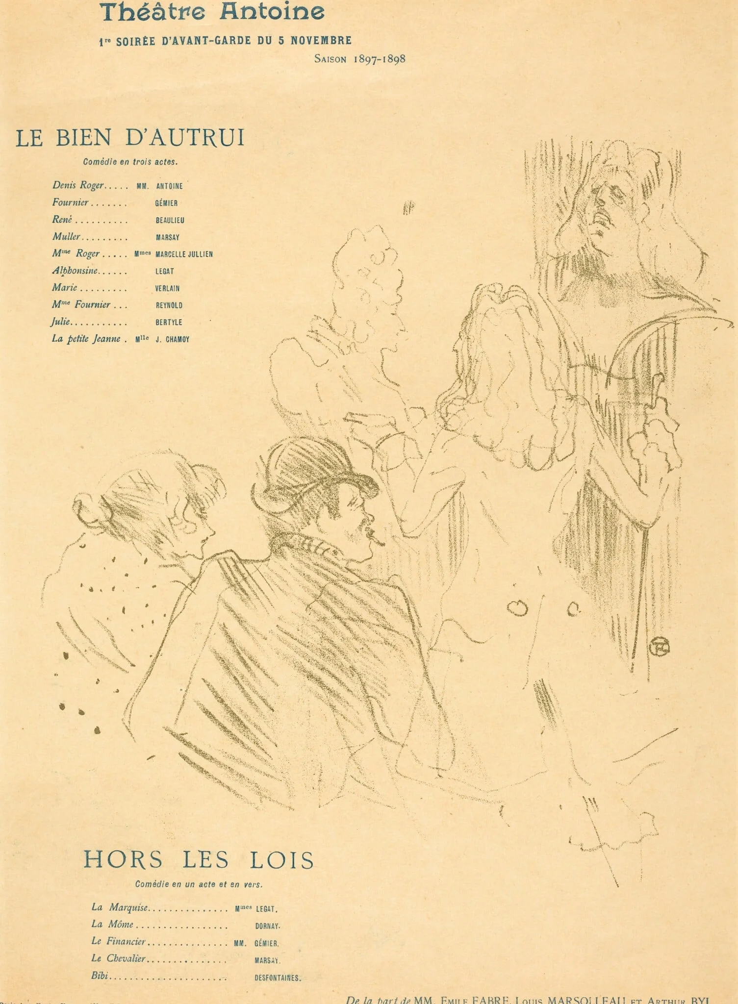 Le Bien d'autrui; Hors Les Lois, by Henri de Toulouse-Lautrec, ink, 1897