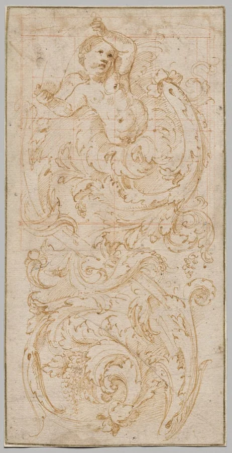 Design for a Frieze with a Putto and Acanthus Leaves, by Giulio Romano, 1520