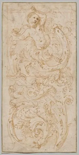 Design for a Frieze with a Putto and Acanthus Leaves