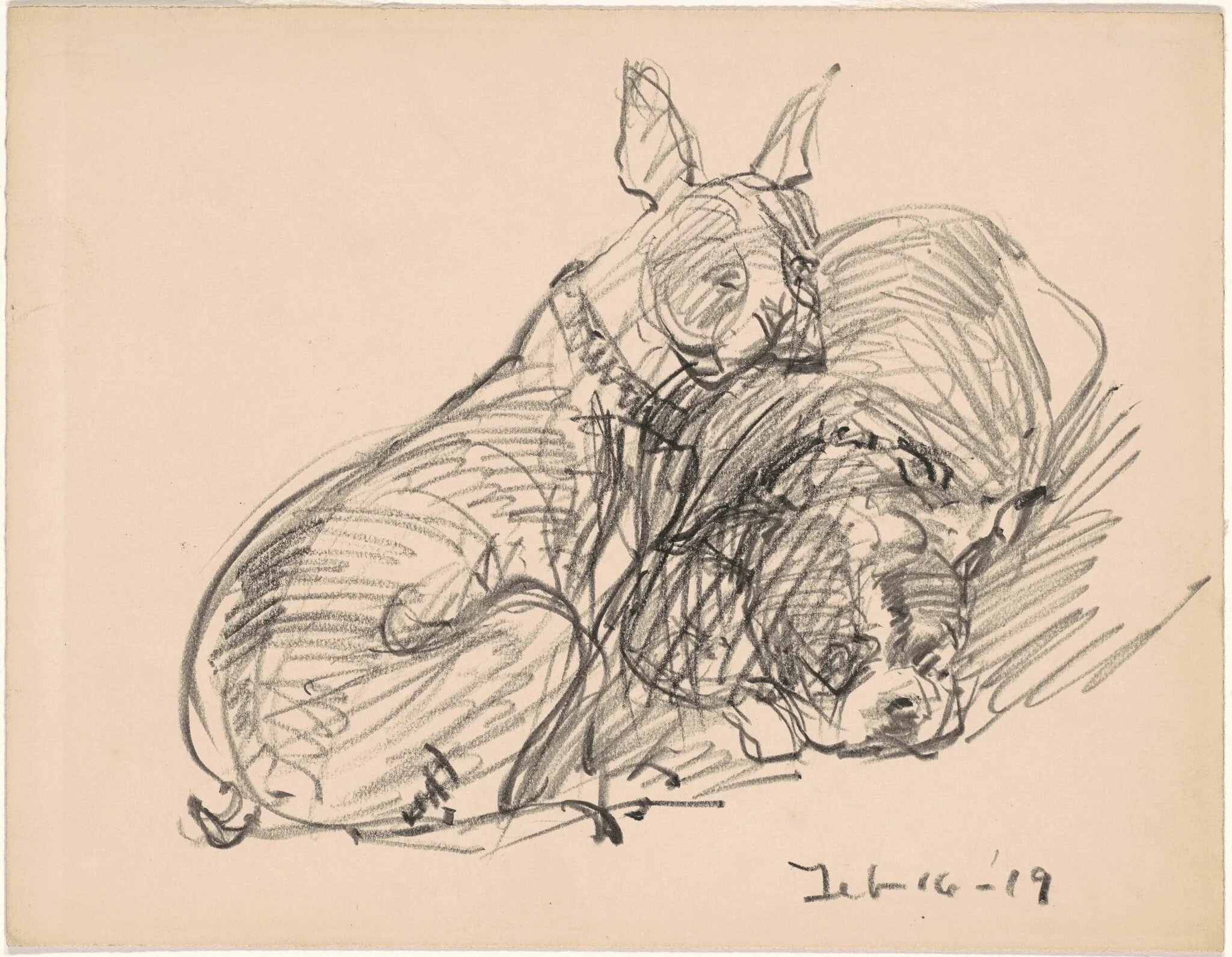 Two Dogs, by Charles H. Woodbury, crayon, 1919