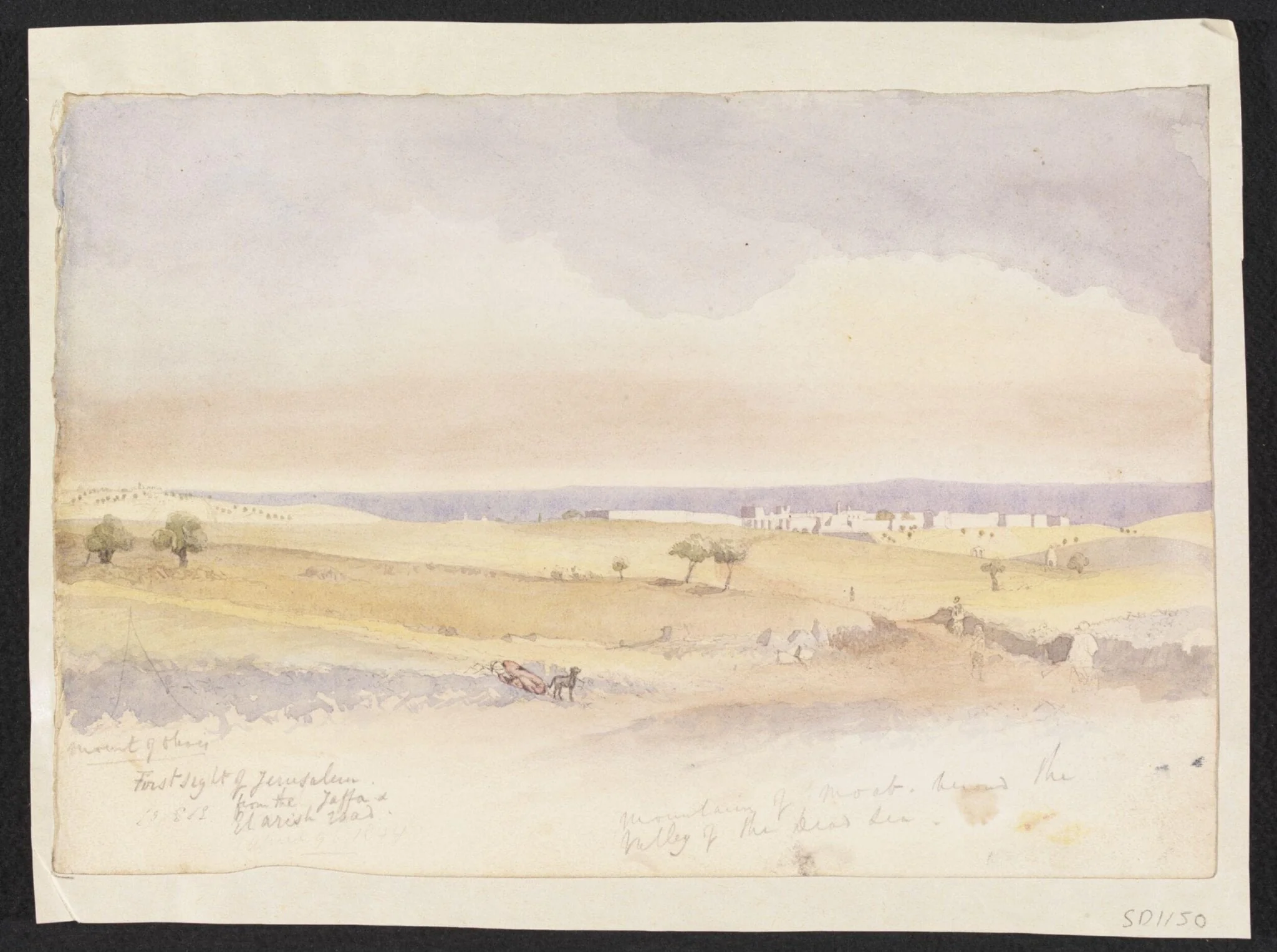 First sight of Jerusalem from the Jaffa & El Arish road, by Godfrey Thomas Vigne, watercolor, 1844